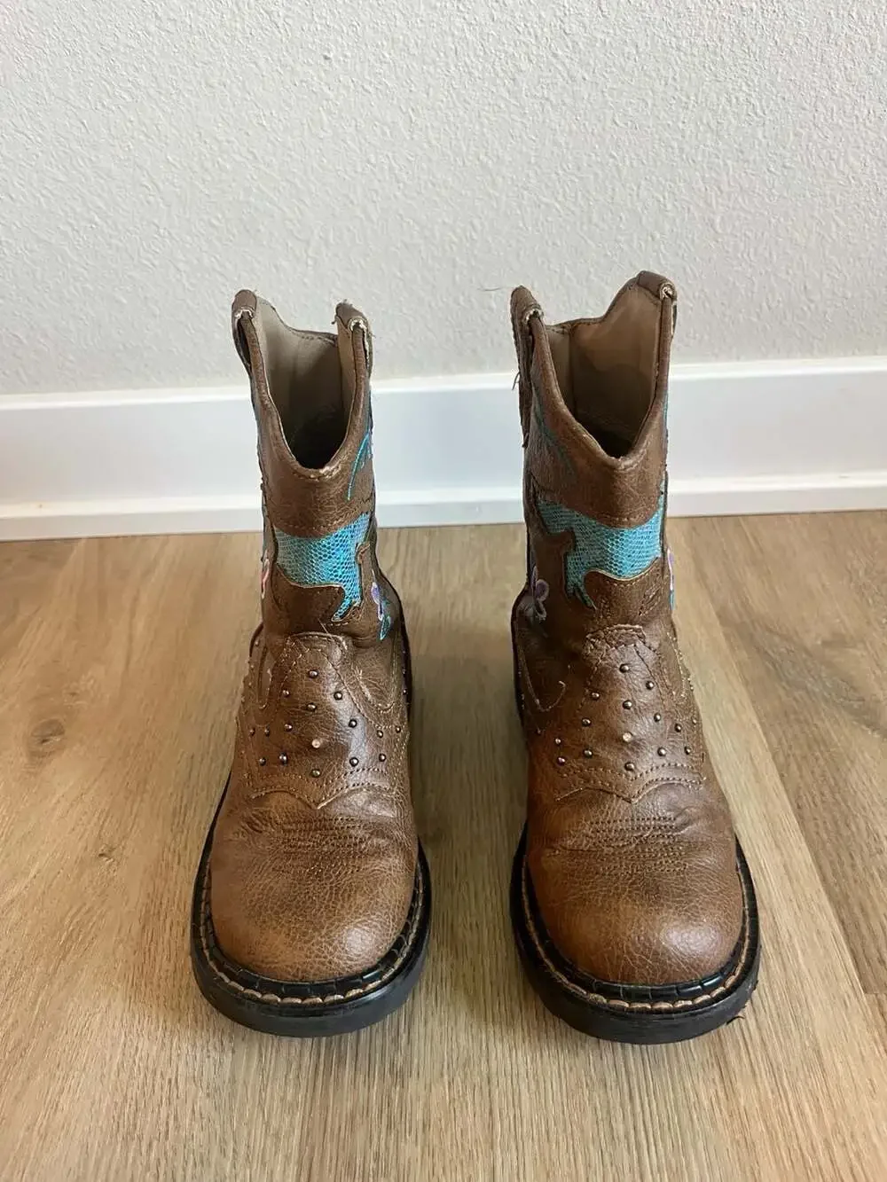 Romper, Toddler Girls Light Up Studded Sequence Cowgirl Boots, Brown/Blue, 11C